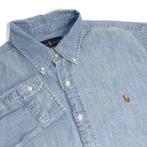 Ralph Lauren Men's XL Button Down Denim Cotton Long Sleeve Shirt Casual Blue